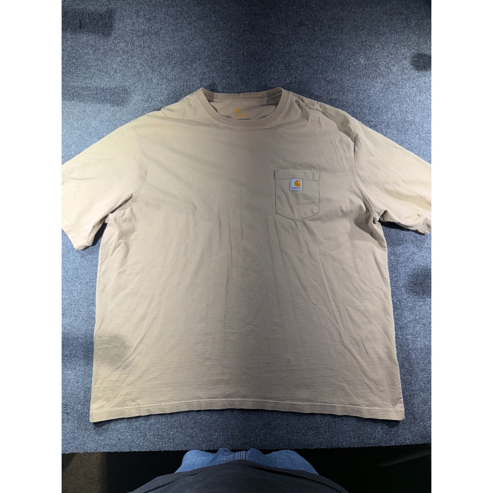 Carhartt Pocket T-Shirt Mens 4XL Tan Good Workwear K87 Cotton Short Sleeve